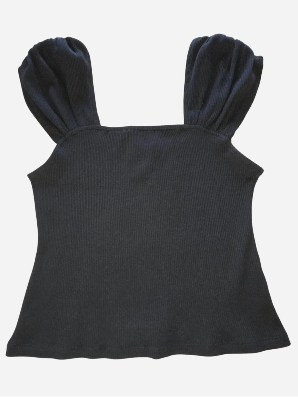 Anthropologie square neck ribbed top with puff sleeves black Size M